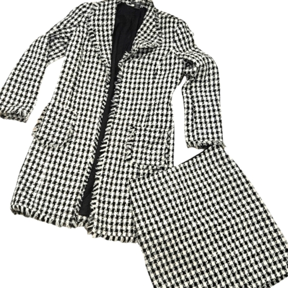 Folio Other - FOLIO Vintage Wool Blend Houndstooth Long Jacket and Skirt 2 pc. Set.